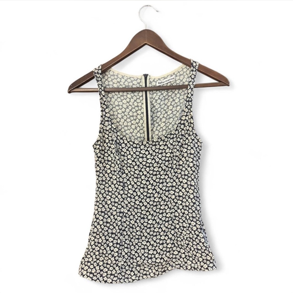 Reformation Black and White Floral Tank Top